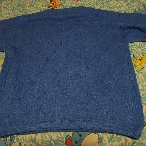 Vintage Bergati Men's Sz L 3D Sweater Blue Tonal COOGI STYLE Hip Hop Cosby